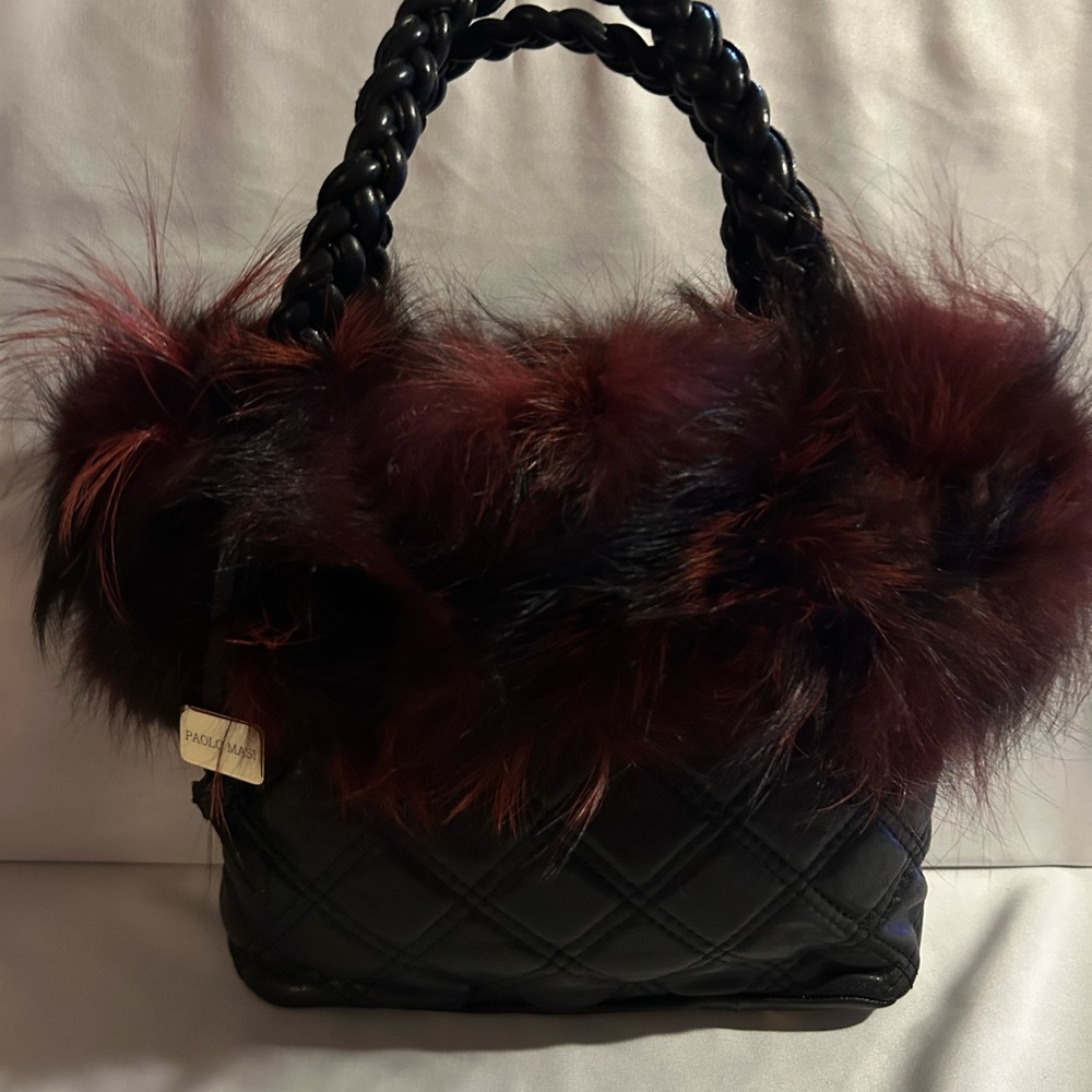 Grace Black and Burgundy Fur Shoulder Bag